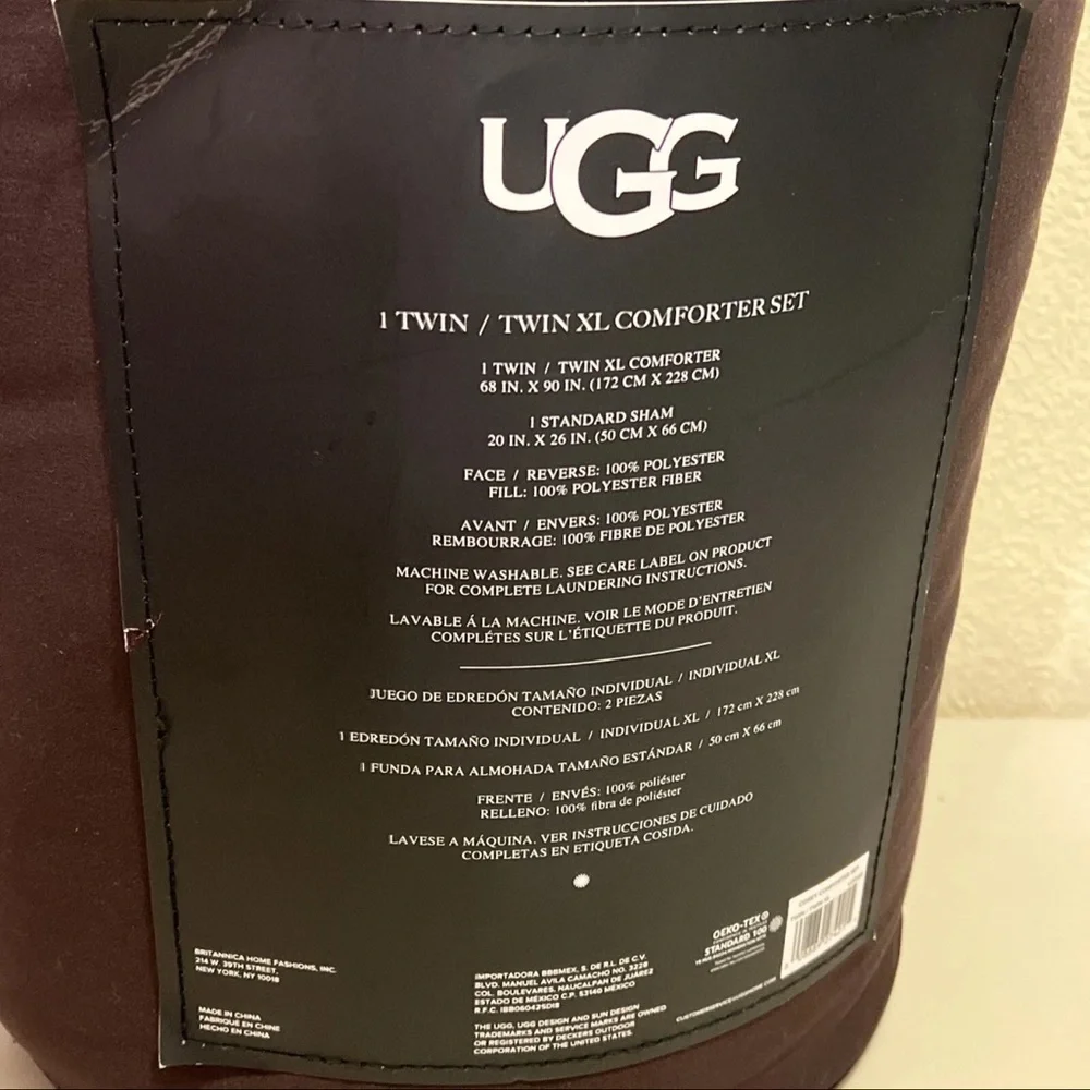 Ugg Corey Twin/Twin XL Comforter Set 68X90 1Sham 26X20 Lodge(Brown) Oeko Tex NEW